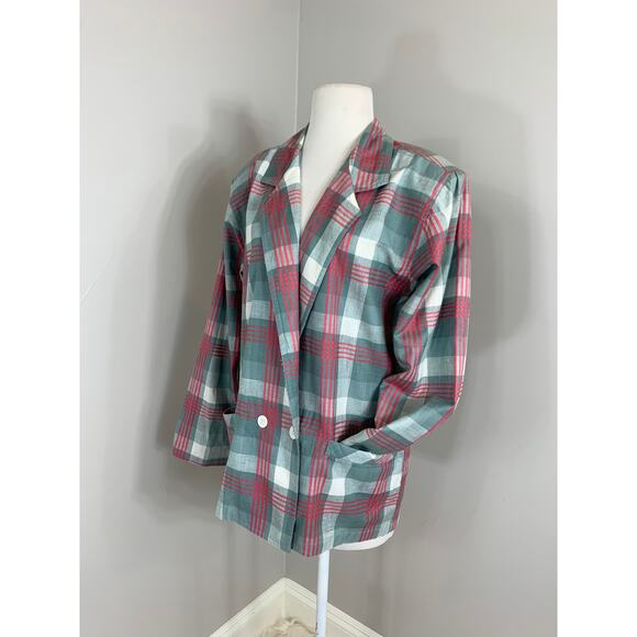Vintage 80s 90s Iconic Tartan Plaid Oversized Cotton Blazer Spring Summer Preppy - Picture 5 of 11